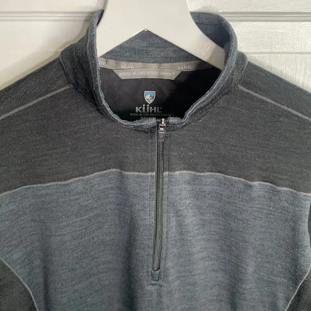 Kuhl Men’s Ryzer 1/4 zip Long-sleeve Pullover in Black Carbon M-057 Sz S